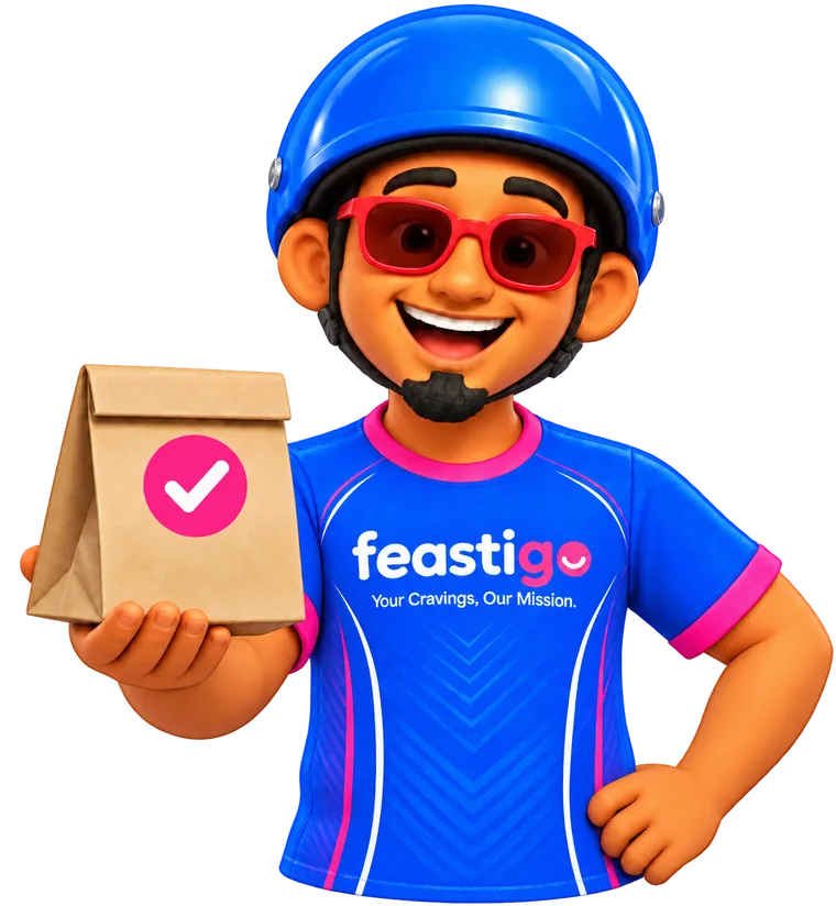 Feastigo rider holding a delivered order